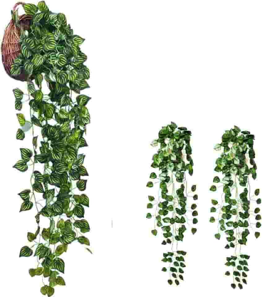 kit 2 Planta Artificial Pendente Folhagem Peperomia Decoração Toque Realista
