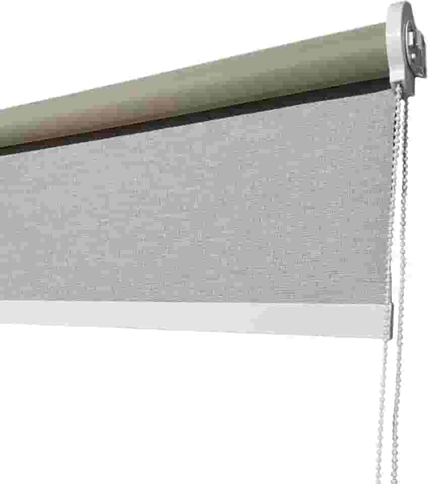 Persiana Rolo Blackout Linho Cinza (1,20L x 1,60A) Acabamento Branco (SEM BANDÔ) Pronta para Instalação