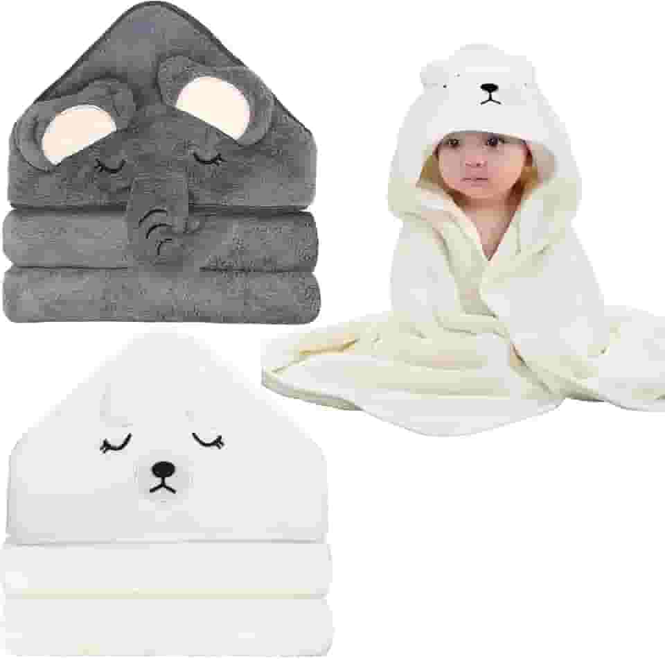 Kit 2 Toalhas de Banho Macias para Bebês com Design Fofo.Cobertor de Abraço de Bebê, Toalhas de Bebê Absorventes com Capuz para Recém-Nascidos Meninos Meninas e Neutros (Branco+Cinza)
