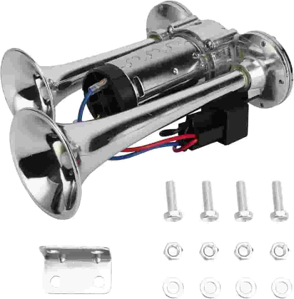 Buzinas de ar de trem de caminhão 12V 600DB trompetes duplos kit de buzina de ar de carro elétrico super alto com compressor - aplicável para veículos carros SUV caminhões trens caminhões barcos navio