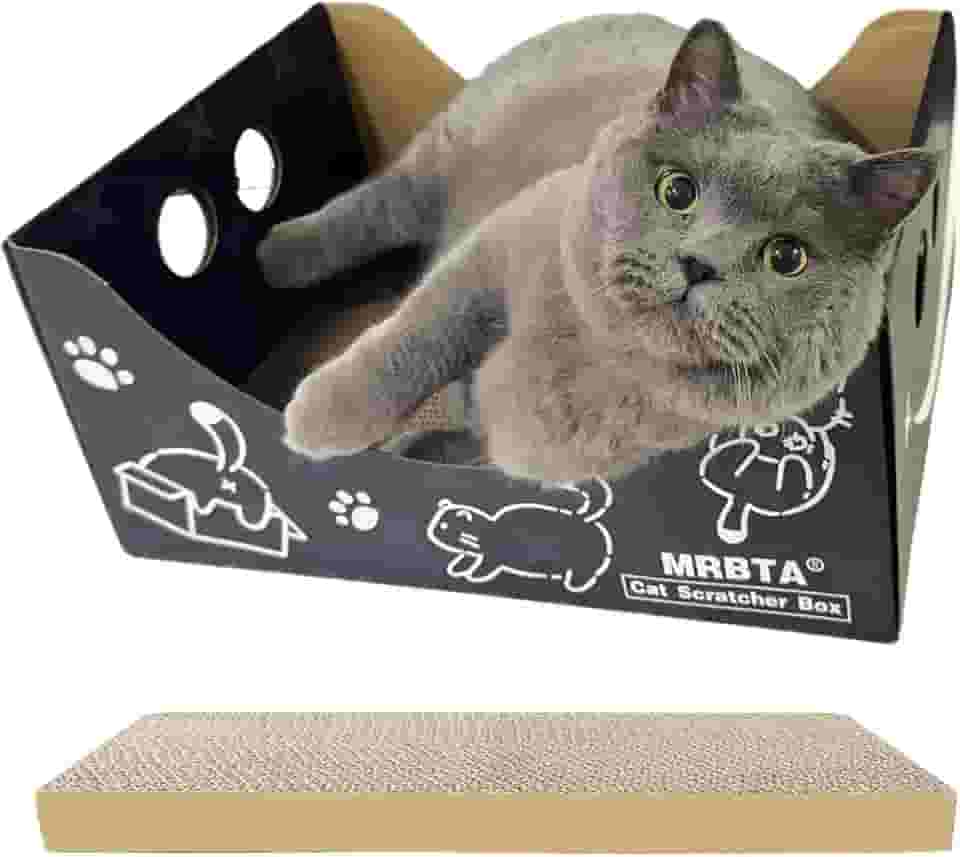 Caixa arranhadora para gatos e cama para gatos com almofada de papelão dupla face recarregável, arranha e dorme, fácil de limpar e montar, arranhadores para gatos