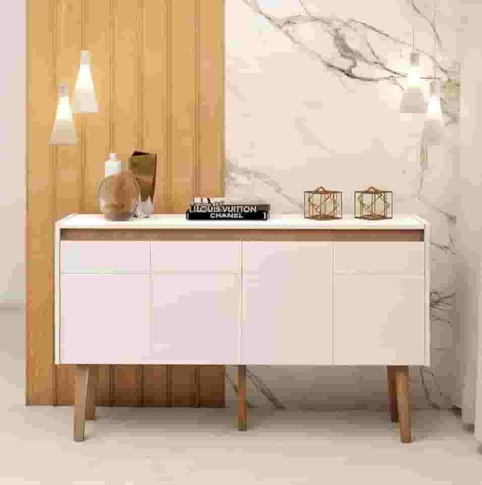 Buffet Para Sala De Jantar Estar 1.15m Aparador com Portas e Nichos Design Moderno