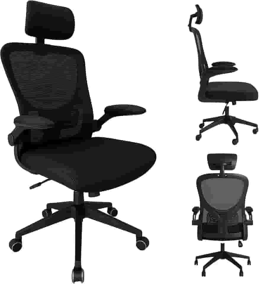 Cadeira de Escritório Ergonômica Giratória, Malha Respirável, Estofado Mesh, Modelo Tipo Presidente Confortável c Mecanismo de Elevação e Inclinação, Rodinhas silenciosas. Preta | HYATTO OFFICE |