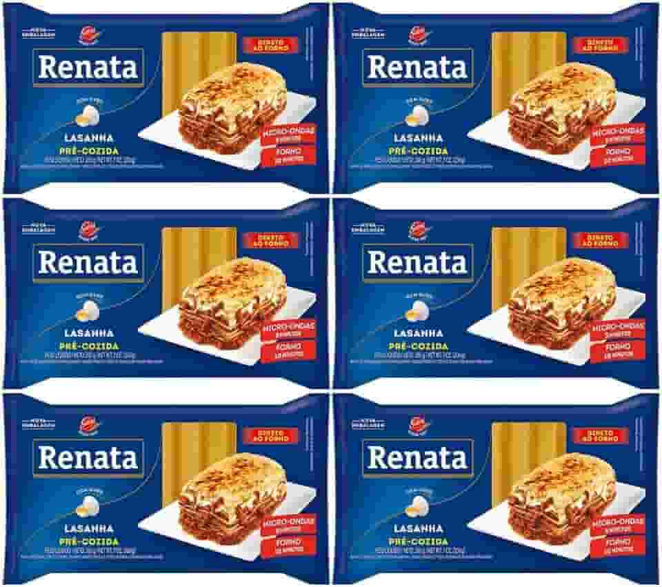 Kit com 6 Pacotes de Massa de Sêmola com Ovos para Lasanha Pré-Cozida de 200g cada - Renata