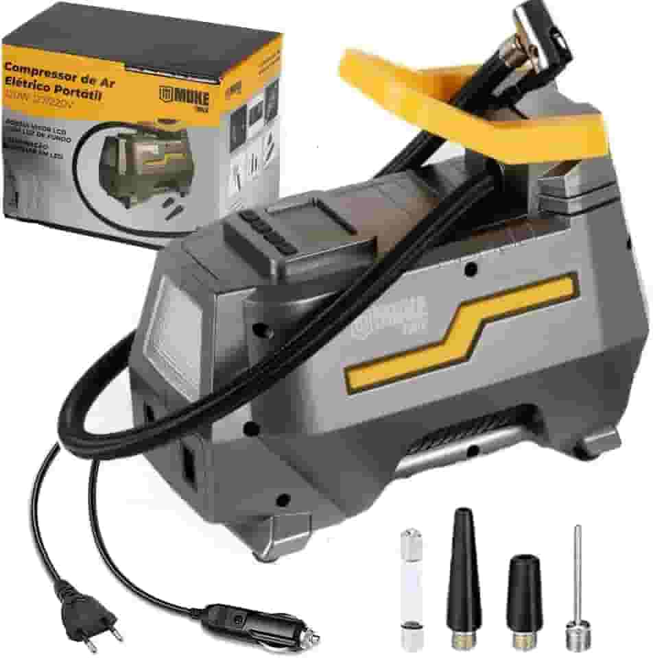 Mini Compressor De Ar Elétrico Portátil Bivolt 110/220v E 12v Muke Tools 120w 150 Psi Para Carro E Casa
