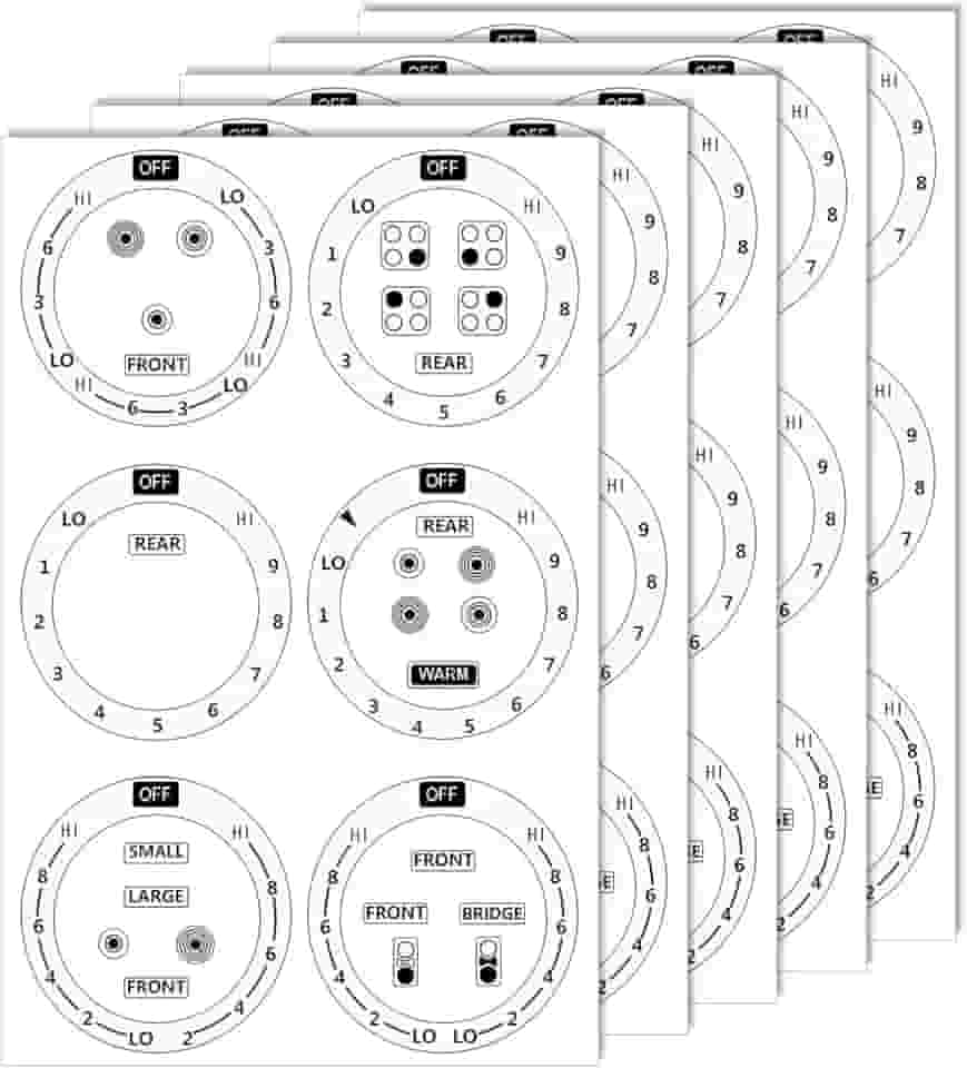 Conjunto de 5 Adesivos para Botões de Fogão, Símbolos Adesivos para Controle Queimador Superior, Forno Fogão a Gás Botão Identificação Queimador