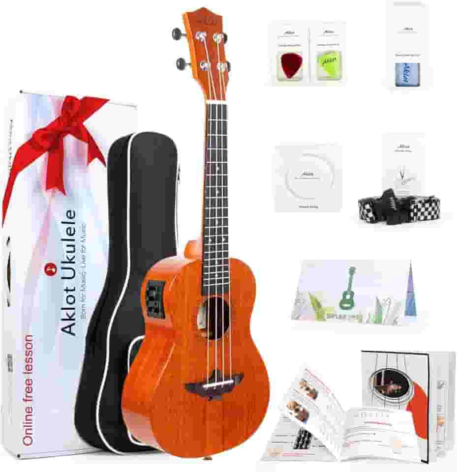 Ukulele elétrico, Ukelele elétrico AKLOT Tenor 66 cm Uke com equalizador de mogno sólido para jogador profissional com kit iniciante (Gig Bag, palhetas, alça, corda, pano de limpeza, manual do