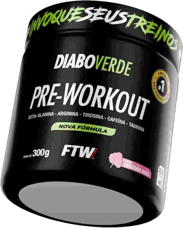 FTW Pré-Treino Diabo Verde em Pó com Cafeína, Aminoácidos Beta‑Alanina e Arginina para Treinos e Atividades Físicas - Pote 300 g (Algodão Doce)