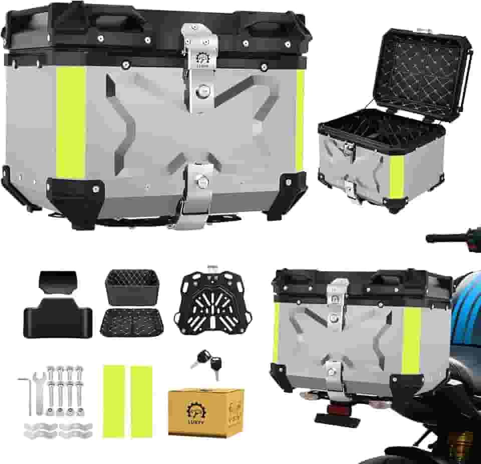 Baú para Moto de Alumínio 45L- Bauleto 45 Litros Impermeável Trava Dupla Antirroubo, Bau Moto Traseiro Modelo Universal de Alto Volume, Prata