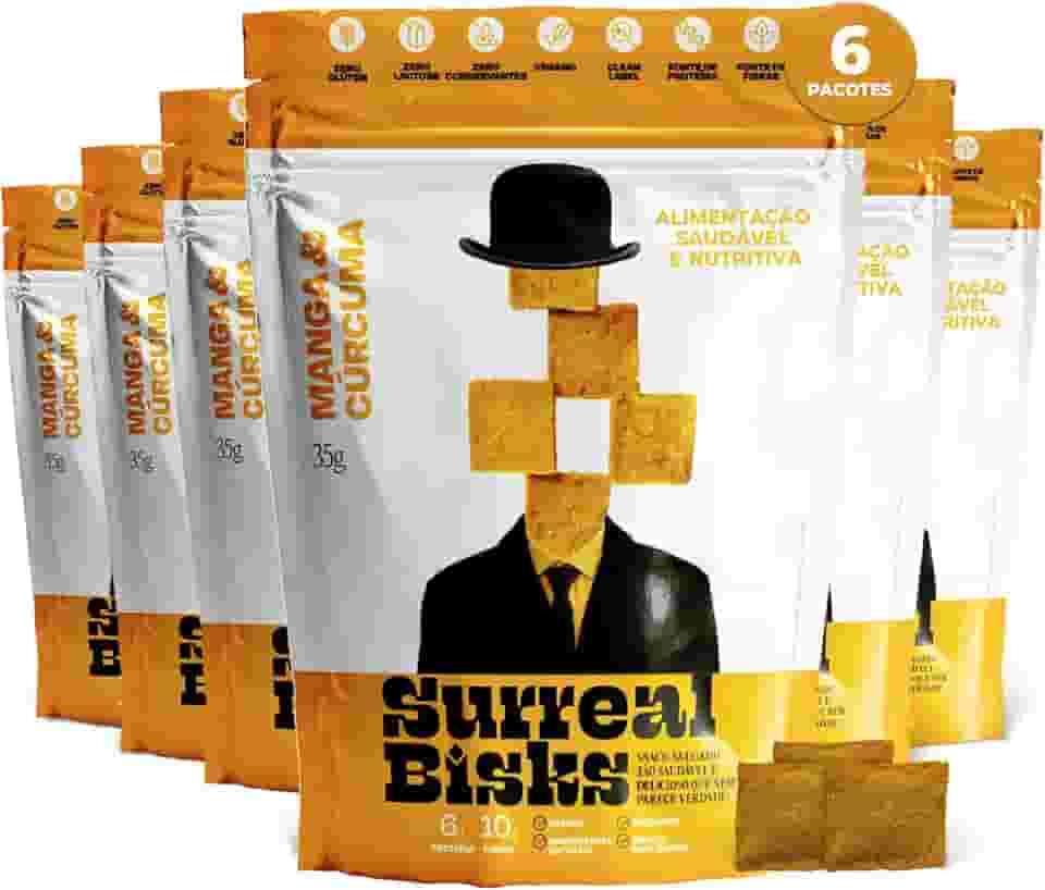 Kit 6 Snacks Saudáveis - 6x Pacotes Snacks Manga e Cúrcuma - Salgadinho Vegano, Lanche Sem Glúten e Sem Lactose - Biscoito Fit a Base de Plantas - 6x35g