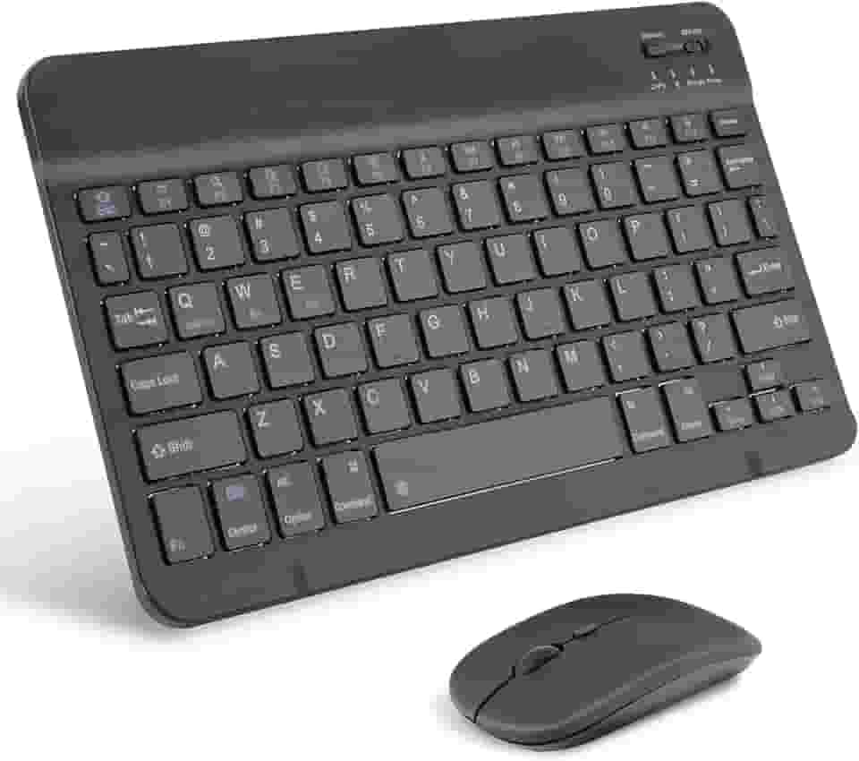 Combo Teclado e Mouse Bluetooth Sem Fio, Ultrafino e Recarregável - Compatível com Tablets Android, iPhone, iPad, Windows Surface e Mais (Preto)
