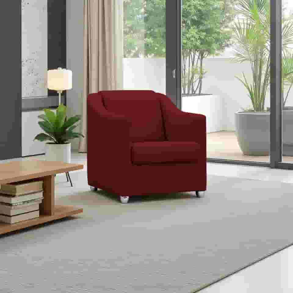 Poltrona Para Sala Decorativa Cadeira Reforçada Para Recepção Consultório Escritório Pé Cromado - Clique E Decore (Vermelho)