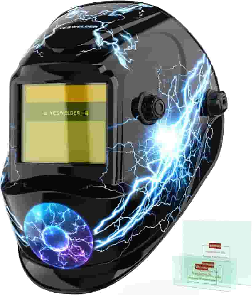 YESWELDER Capacete de soldagem de escurecimento automático, bloqueio de luz azul, capa de solda movida a energia solar de cor verdadeira 1/1/1/1 com 2 sensores de arco, máscara de soldador de sombra