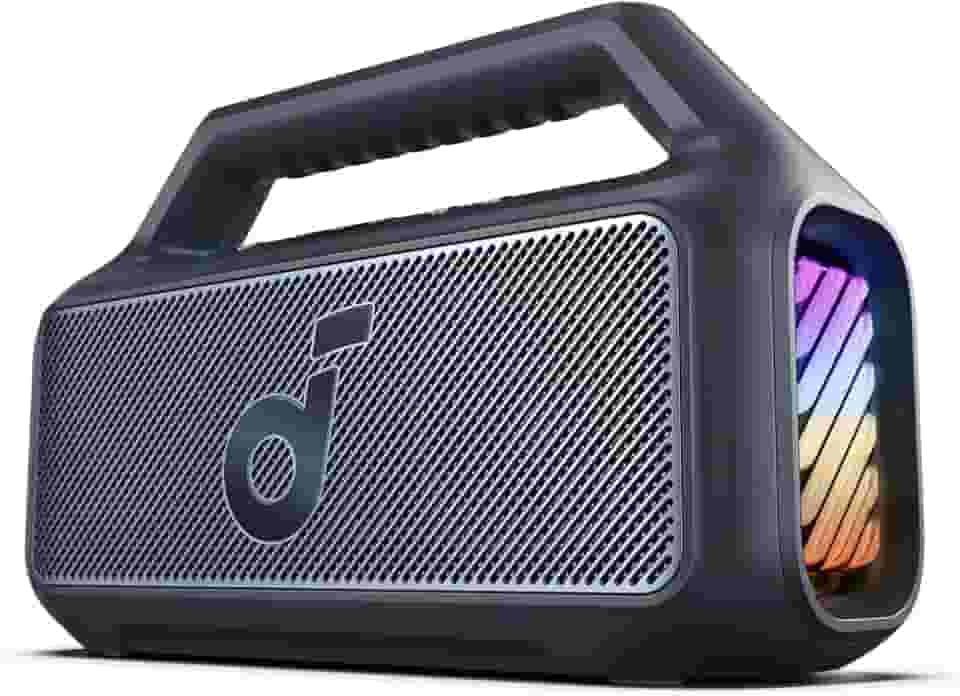 soundcore Boom 2 da Anker, alto-falante 80W, Subwoofer, BassUp 2.0, 24H, IPX7 à Prova d’Água, Flutuante, Luzes RGB, USB-C, Equalizador Personalizado, Bluetooth 5.3, Portátil para Camping e Praia