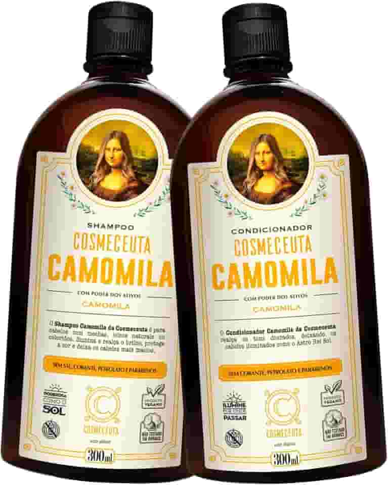 Kit Shampoo e Condicionador Veganos COSMECEUTA Camomila – Realce dos Tons Dourados, Brilho e Maciez para Cabelos Loiros Naturais, Tingidos e com Mechas – 2x300ml