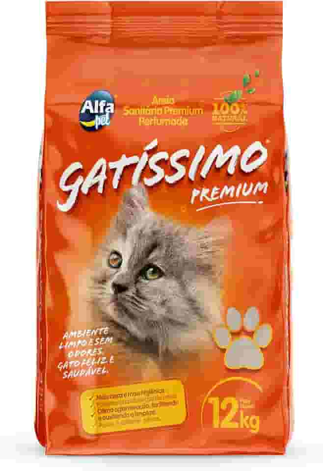 Areia Sanitária Premium Fina com Carvão Ativado e Perfumada, Pacote de 12Kg, Linha Gatíssimo, Alfapet.