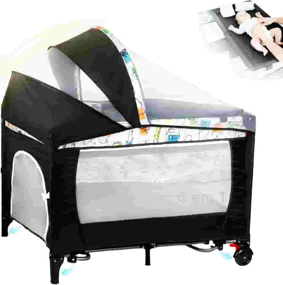 Berço Portátil 3 em 1 cercadinho Infantil Até 15 Kg chiqueirinho moises para bebe com Mosquiteiro, Barra de Brinquedos Trocador Móbile e Bolsa - berco acoplado a cama - Seguro, Confortável e Compacto