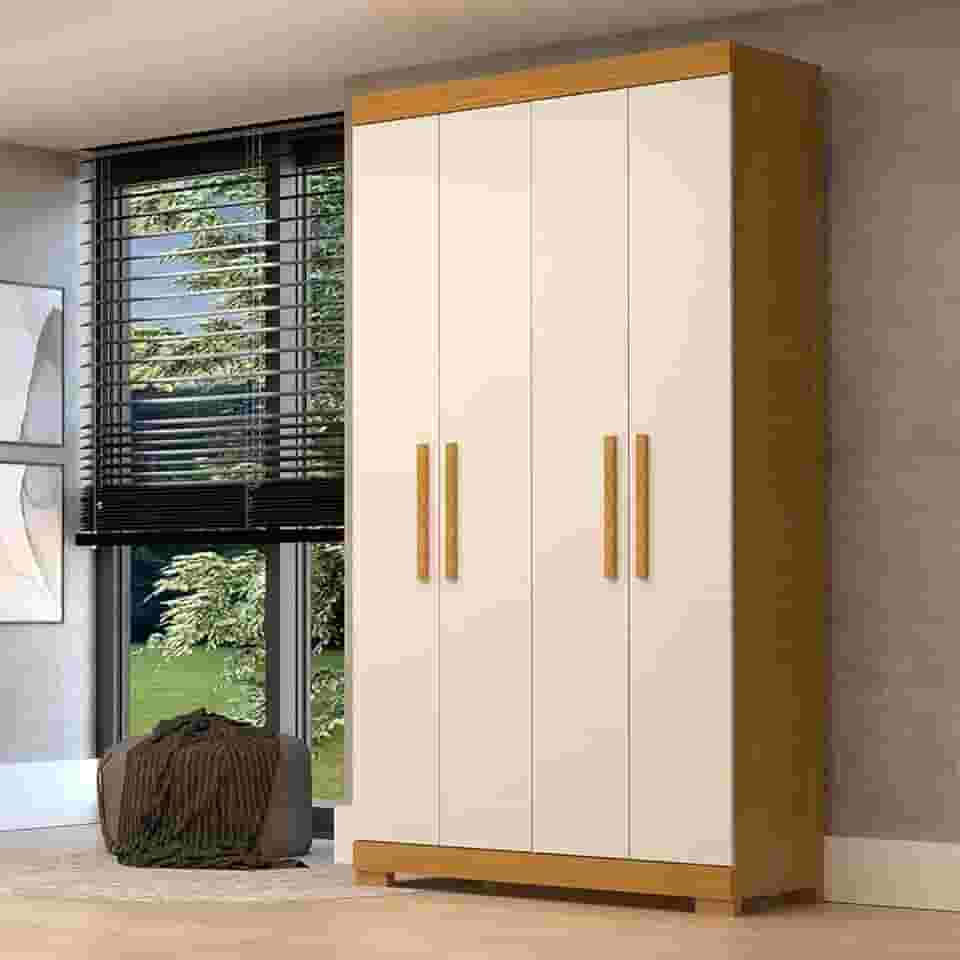 Guarda-roupa Solteiro 109,80cm 4 Portas 100% Mdf Papoulas Espresso Móveis Cinamomo/Off White