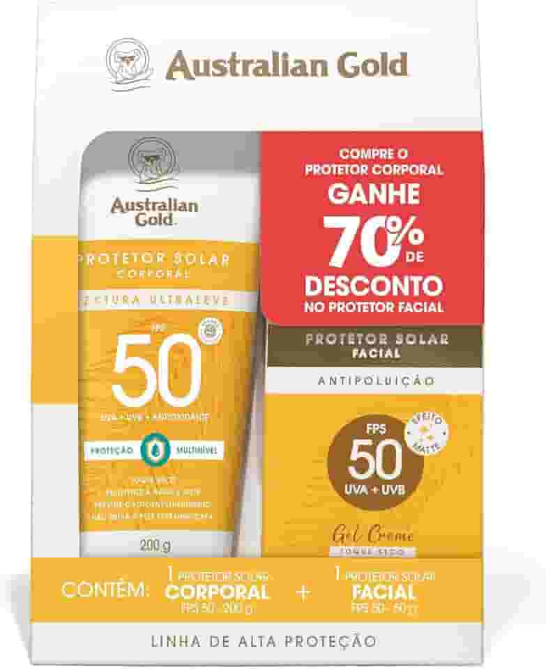 AUSTRALIAN GOLD PROMOPACK PROTETOR SOLAR GEL CREME CORPORAL/FACIAL FPS 50 200 G/ 50 G