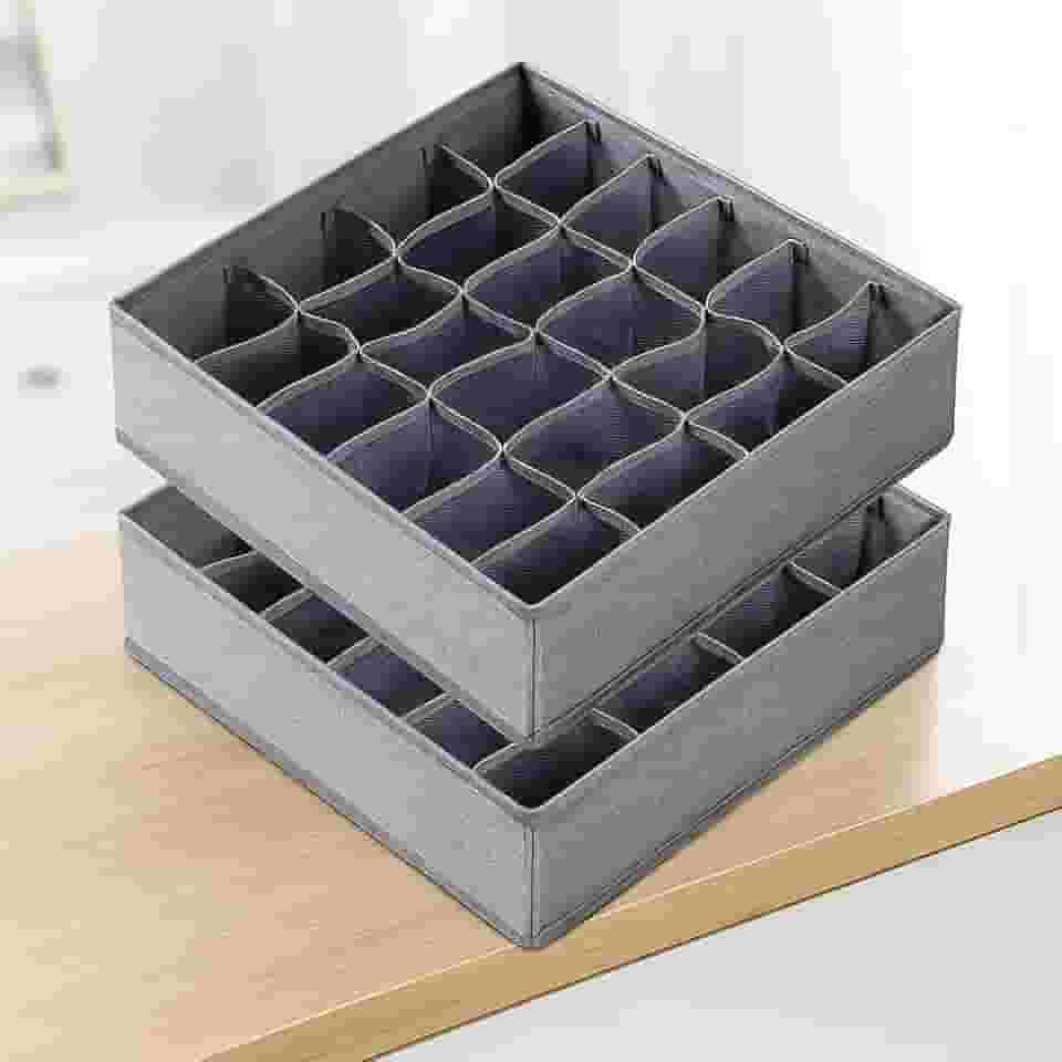 Kit 2 Organizadores Colmeia de Gaveta 24 Divisórias TNT Respirável Dobrável Para Roupas Íntimas Meias Lingerie Acessórios Closet Guarda-Roupa Anti Poeira e Umidade Organização Prática 32x32x10cm