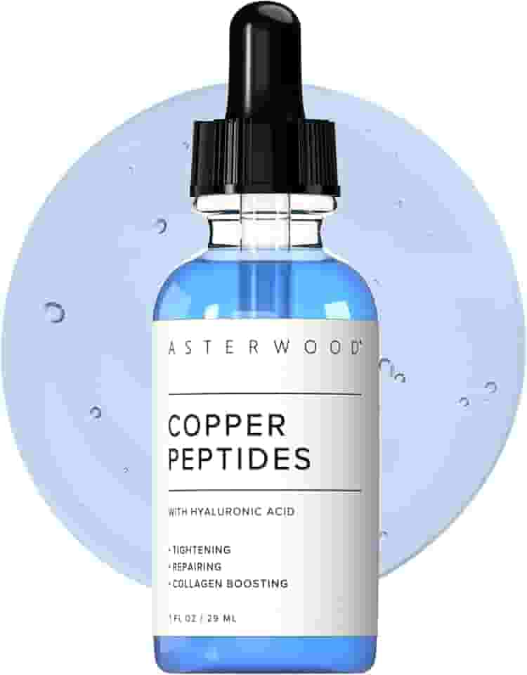 Asterwood Sérum de peptídeos de cobre para o rosto – aperta, reparador, aumento de colágeno – com GHK- e ácido hialurônico – 1 ml