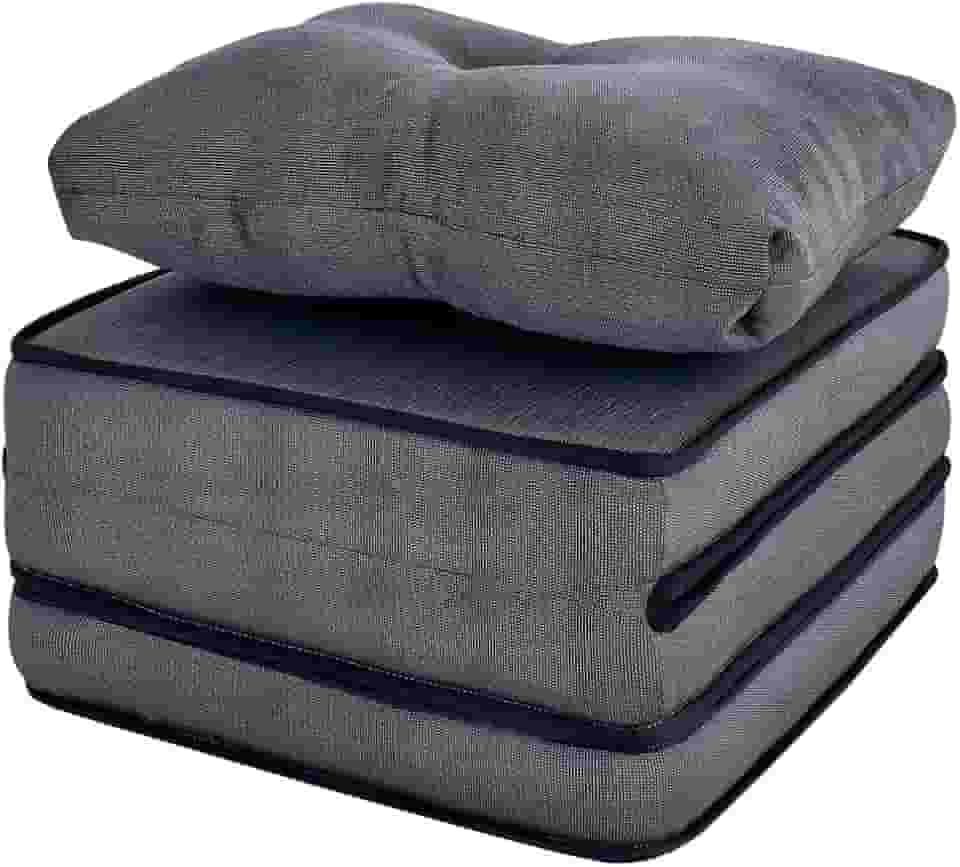 Puff Multiuso 3 Em 1 Solteiro Chumbo com Travesseiro