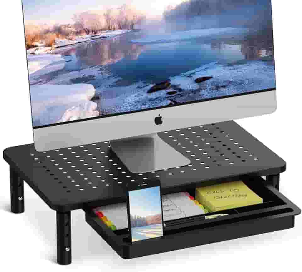 Suporte Monitor Mesa Metal Stand Ajustável Laptop Base monitor Escritório Casa Suporte Monitor Computador com Gaveta 3 Alturas Ajustáveis ​​para Armazenamento Mesa