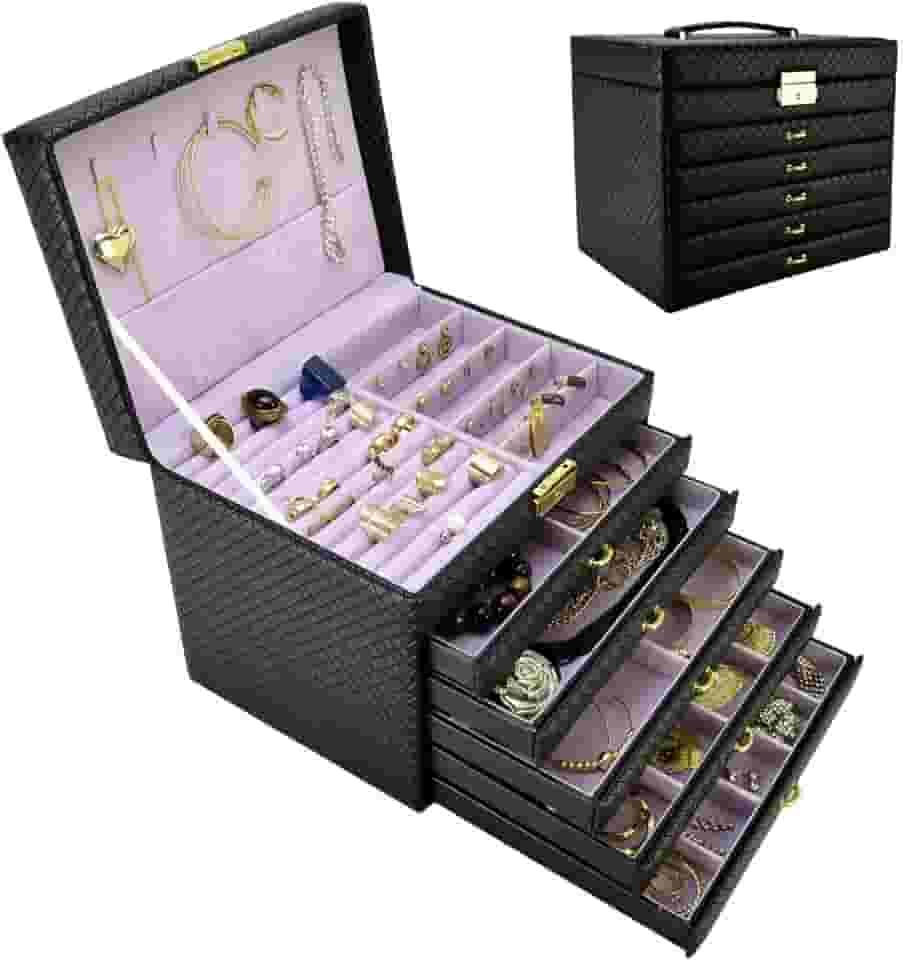Caixa Para Joias Bijuteria 5 Gavetas Luxo Preto CBRN10714