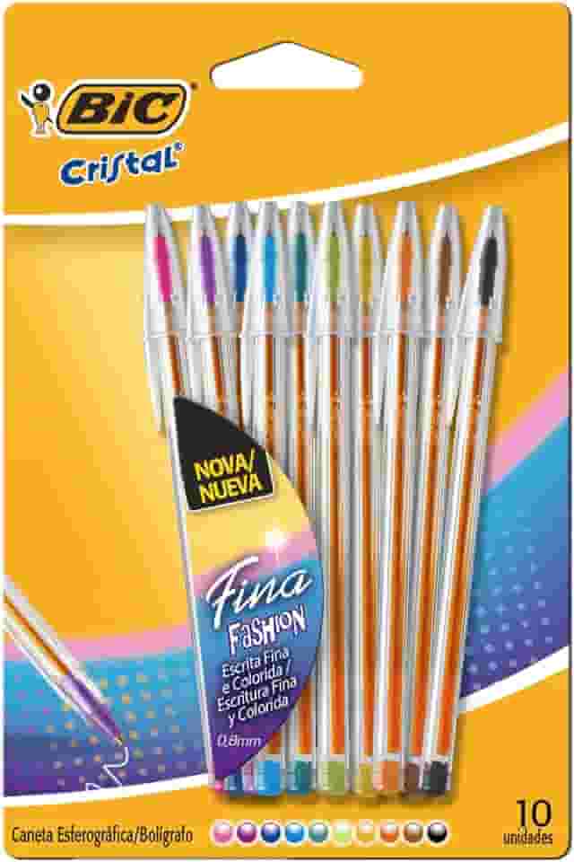 530009 - Caneta Esferográfica Escrita Fina, Cristal Fina Fashion, BIC, 10 Unidades Sortidas