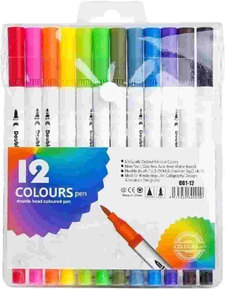 Canetas Brush Pen e Ponta Fina 2 em 1 Kit Profissional para Lettering Caligrafia e Desenho Canetinhas Coloridas Dual Tip para Artistas Estudantes e Adultos (12 cores)