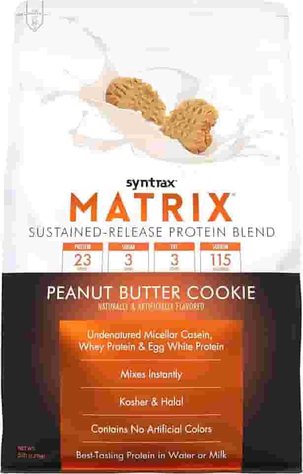 Syntrax Nutrition Matrix Protein Powder, mistura de proteína de liberação sustentada, pedaços de biscoito reais, biscoito de manteiga de amendoim, 2,2 kg