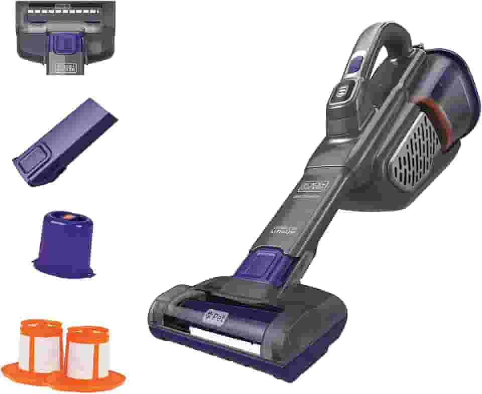 BLACK+DECKER Aspirador de pó portátil sem fio recarregável para pêlos de animais domésticos e carro Furbuster portátil AdvancedClean+ (HHVK515JP07)