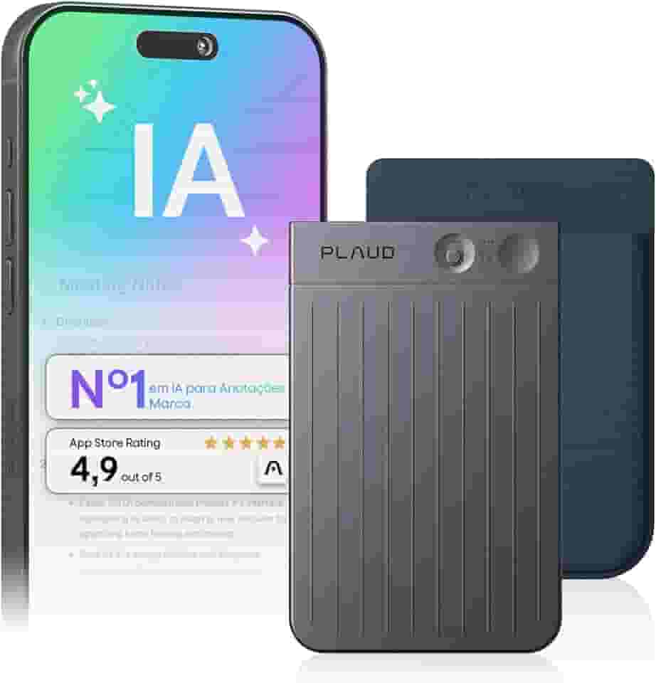 Gravador de voz com IA, gravador de áudio Plaud Note c/capa, controle de aplicativo, transcrição e resumo com tecnologia de IA, suporte a 112 idiomas (Note preta com estojo azul escuro)