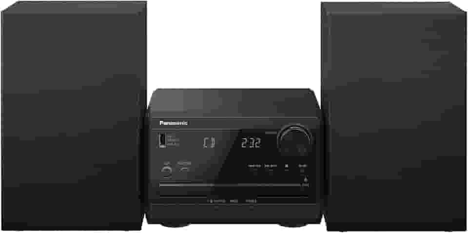 Panasonic Sistema estéreo compacto com leitor de CD, Bluetooth, rádio FM e USB com controle de graves e agudos, sistema estéreo de 20 W para casa com controle remoto - SC-PM270PP-K (preto)