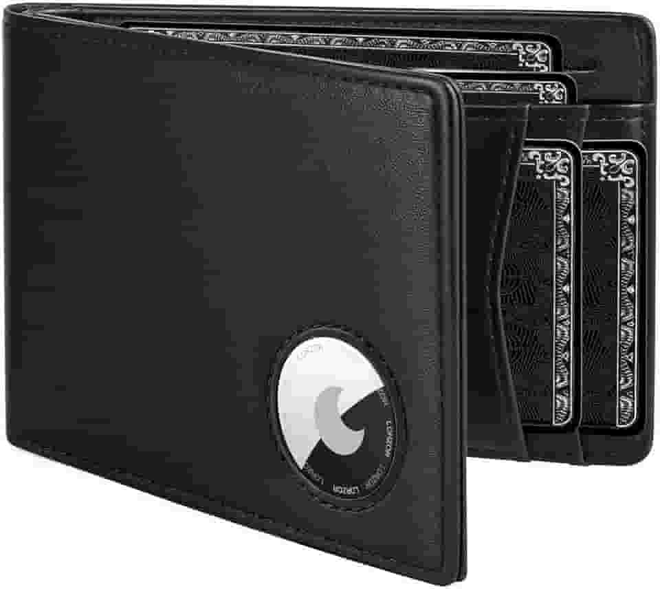 LORZOR Carteira Masculina Minimalista com Bolso Frontal para Apple Air Tag, Couro de Flor Integral, Carteira Dupla com Bloqueio RFID para Homens, Até 12 Cartões de Presente