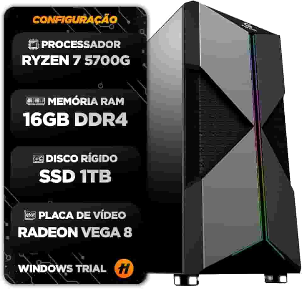 PC Gamer Hertz Ryzen 5700G, 16GB RAM, SSD 1TB, Vega 8, Gabinete RGB – Potência e Visual para Gamers Exigentes