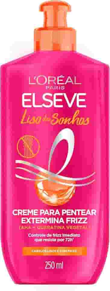 L'Oréal Paris Elseve Liso dos Sonhos Creme para Pentear, com Queratina Vegetal e AHA, Frizz Controlado por 72h, Proteção Térmica até 230°C e Alinhamento Capilar, 250ml