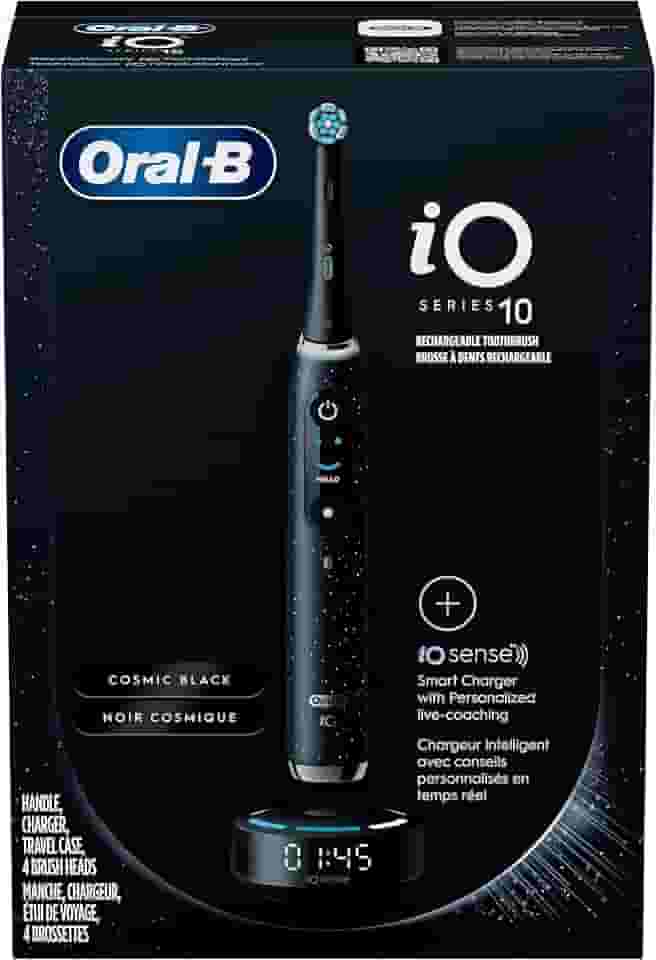 Oral-B Escova de Dentes Elétrica Recarregável Io Series 10 com Sensor de Pressão Visível para Proteger As Gengivas, Temporizador de 2 Minutos, 7 Configurações de Limpeza, 4 Cabeças de Escova de Dentes