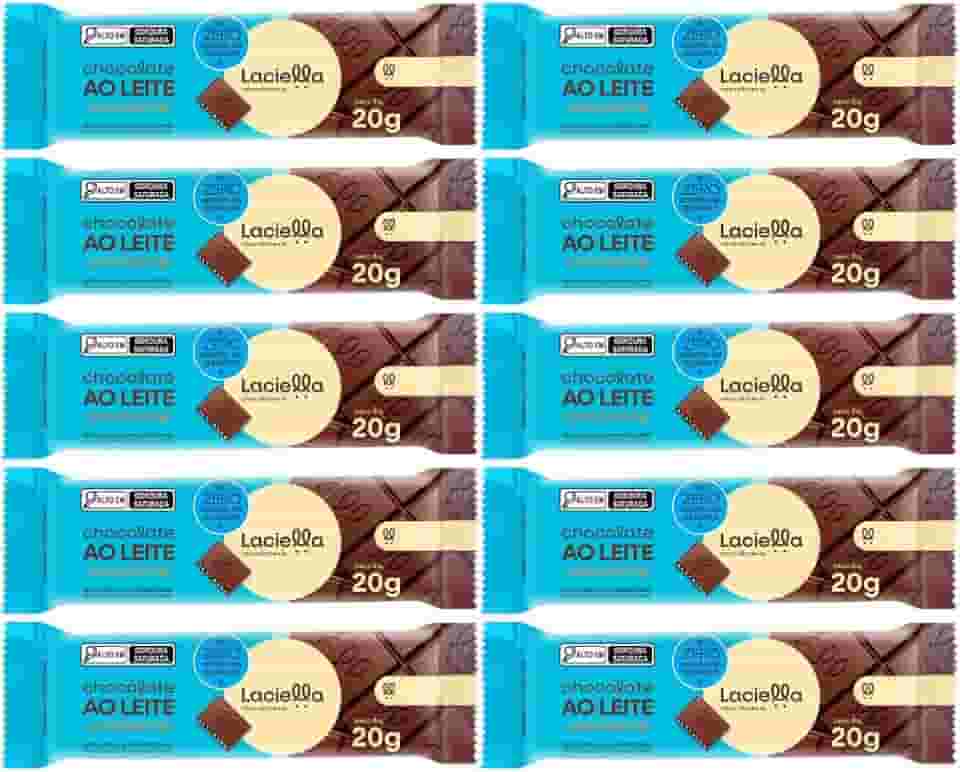 Kit com 10 Tabletes de Chocolate ao Leite Crocante Zero Açúcar de 20g cada - Laciella