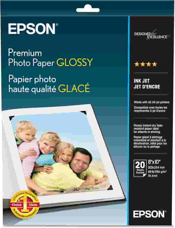Epson Papel fotográfico premium brilhante (20 x 25 cm, 20 folhas) (S041465), branco
