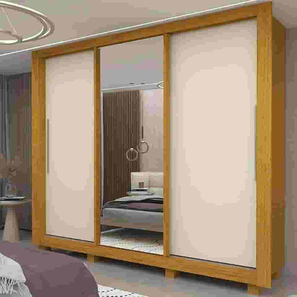 Guarda-roupa Casal 3 Portas 1 Porta Espelhada com Pés Milão Yescasa 100% MDF Naturale/Off White