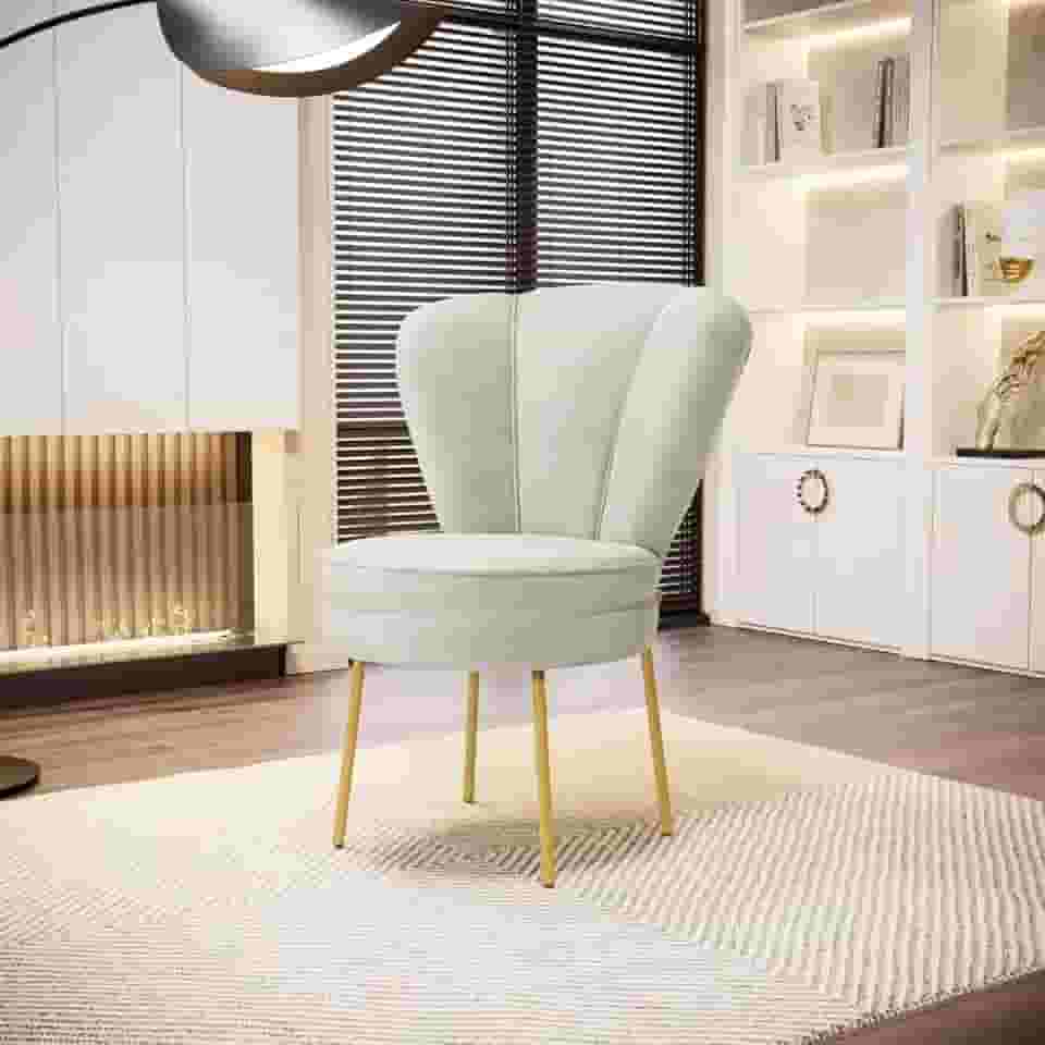 Cadeira Decor Estofada para Estudio de Beleza Maquiagem Tecido Veludo Pés de Ferro (Bege)