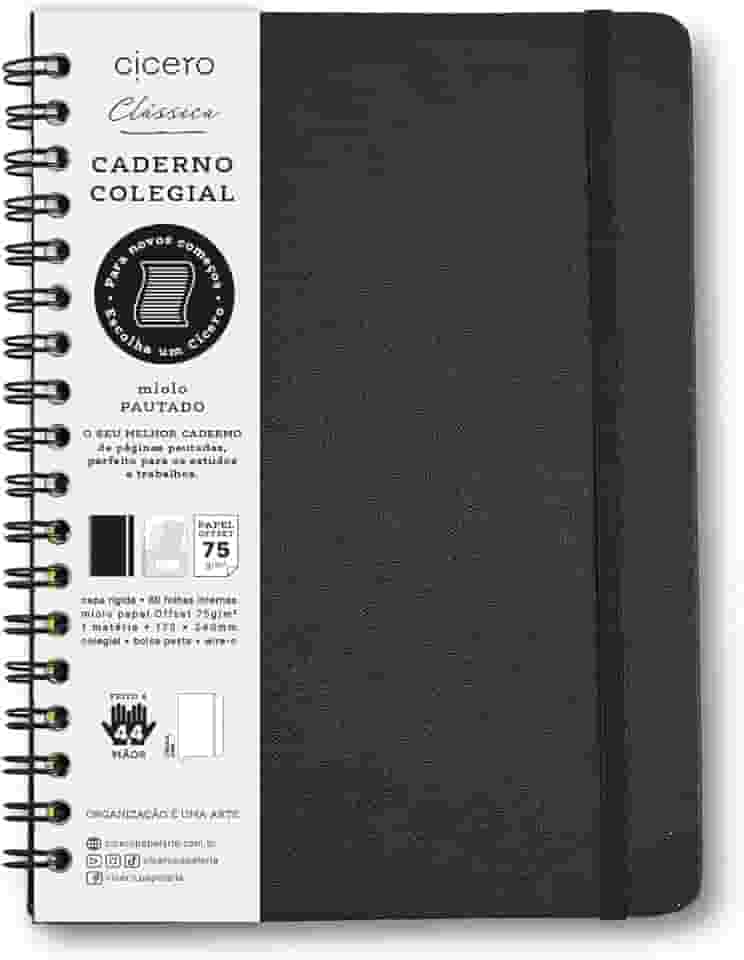 Caderno Espiral Clássica Pautado 17x24 Preto