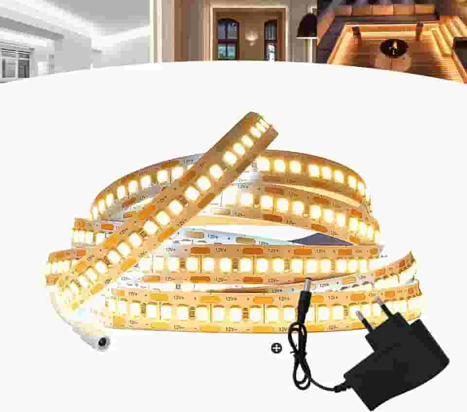 Fita Led 240led Por Metro 3528 12v Perfil 5 Metros + Fonte (Branco Quente)