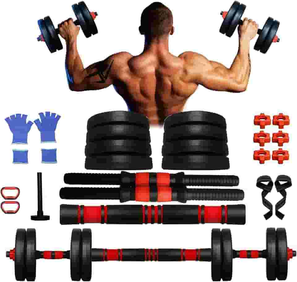 Kit Halteres 6 em 1 Peso Musculação até 15kg Ajustável Preto - Multifuncional com Barra e Kettlebell