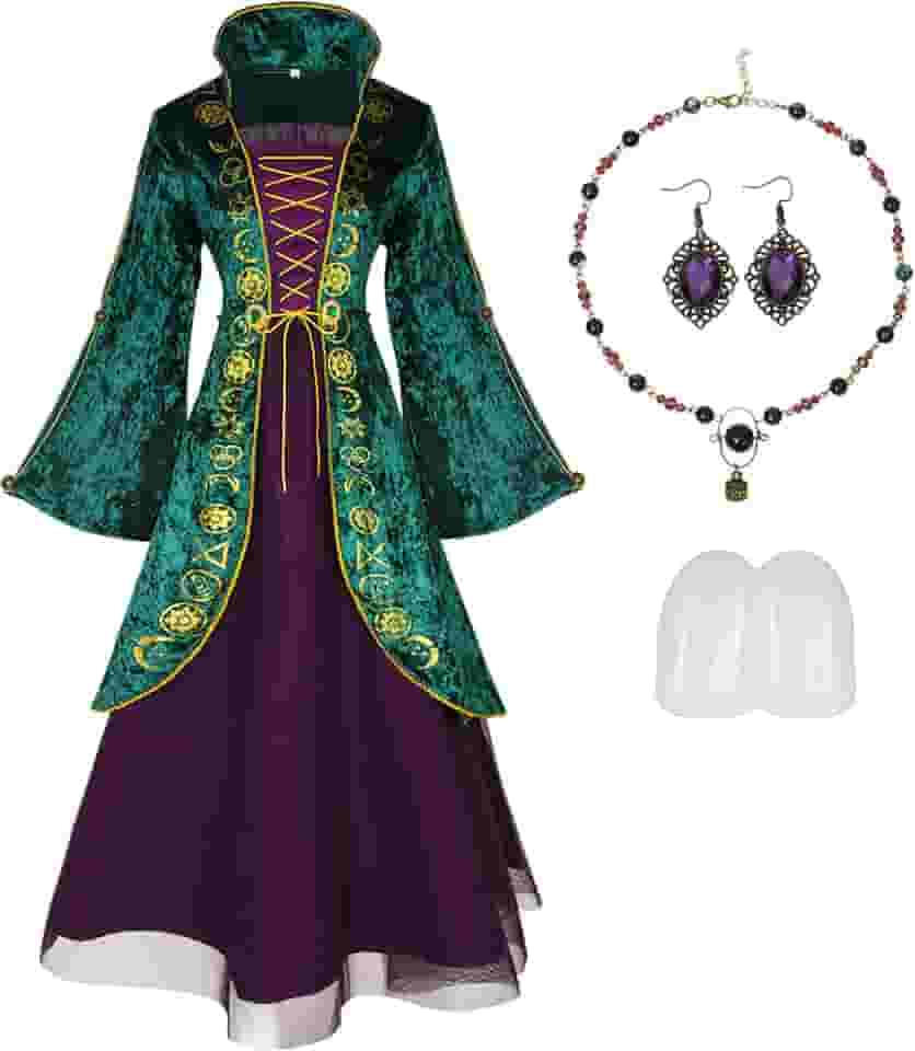 Angelaicos Womens Winifred Dress Costume Mary Sanderson Witch Cosplay Party Medieval Outfit