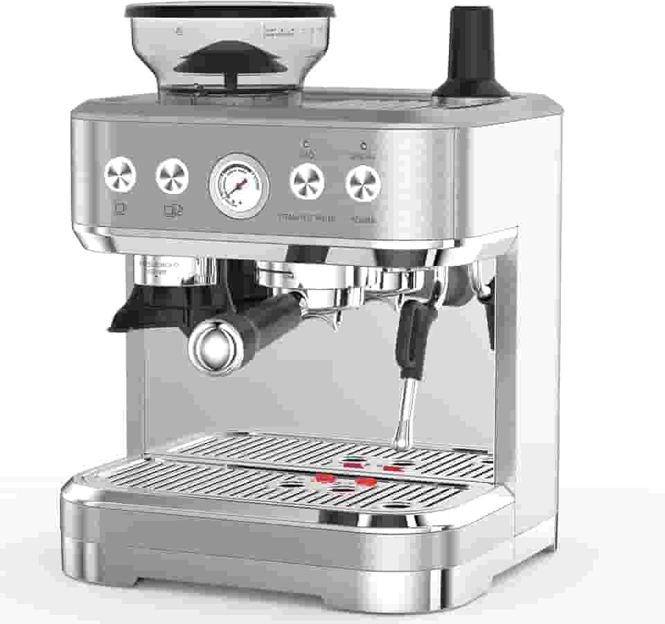 Máquina de café expresso profissional com moedor integrado e espumador de leite, 15 barras de cappuccino e latte, presente para entusiastas de café, mamãe e papai