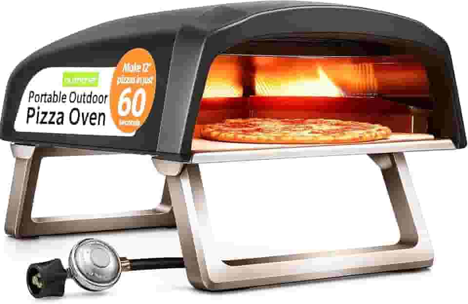 NutriChef NCPIZOVN.3 Forno de pizza portátil a gás, fogo e pedra ao ar livre, preto