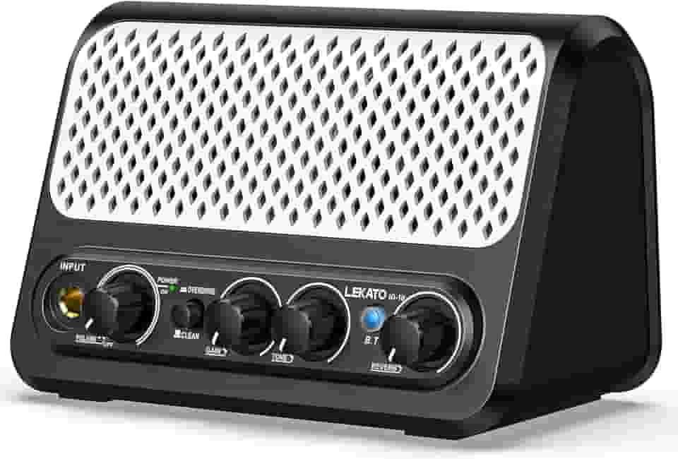 LEKATO Mini Amplificador De Guitarra, Amplificador De Guitarra Elétrica Portátil De 10 W Com Canal Limpo E Overdrive, Reverb, Amplificador De Guitarra Pequeno Bluetooth Para Prática (Preto-Branco)