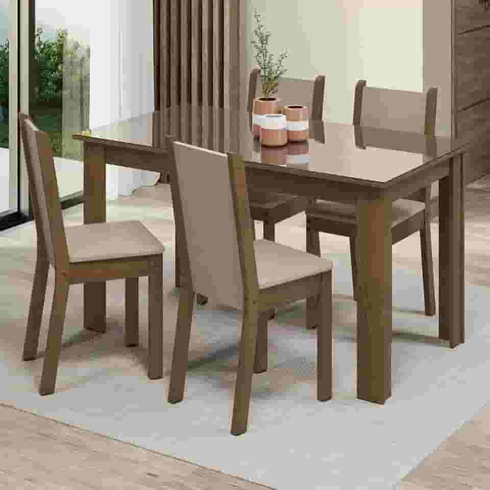 Conjunto Sala de Jantar Mesa Tampo de Vidro 4 Cadeiras Suzy Madesa